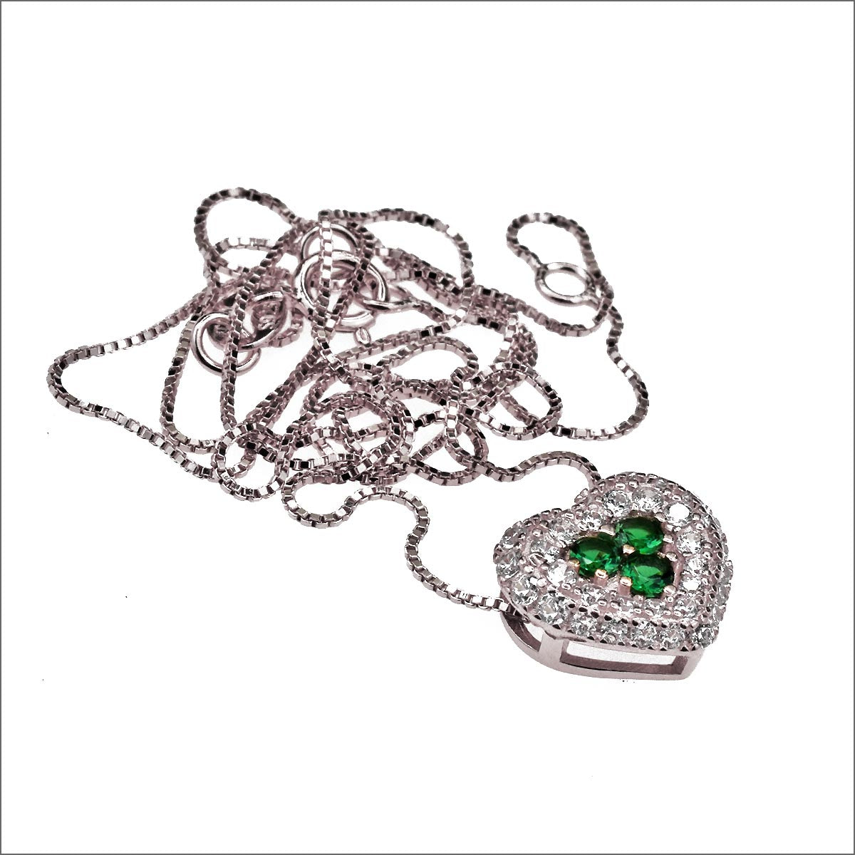 Collana cuore in argento 925 con zirconi e catena veneziana