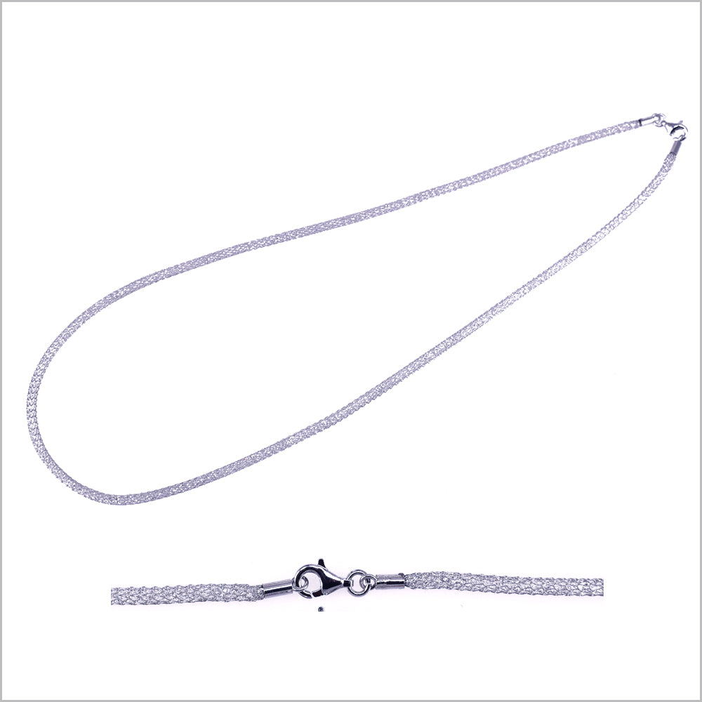 Collana rete tubolare con cristalli chiusure in argento rodiato