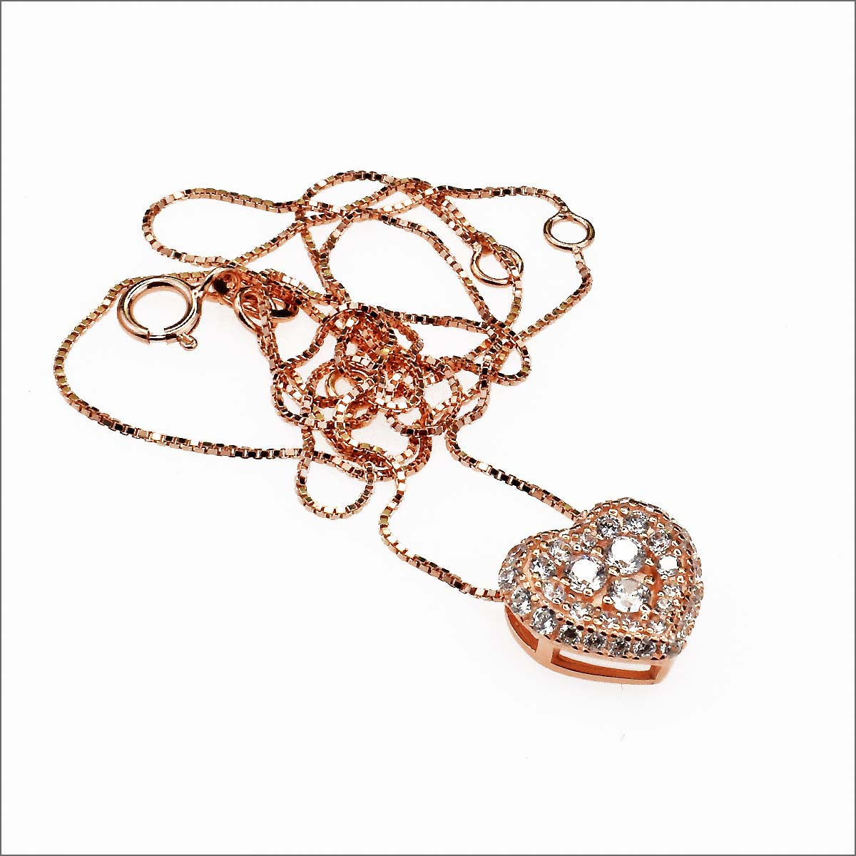 Collana cuore in argento 925 con zirconi e catena veneziana