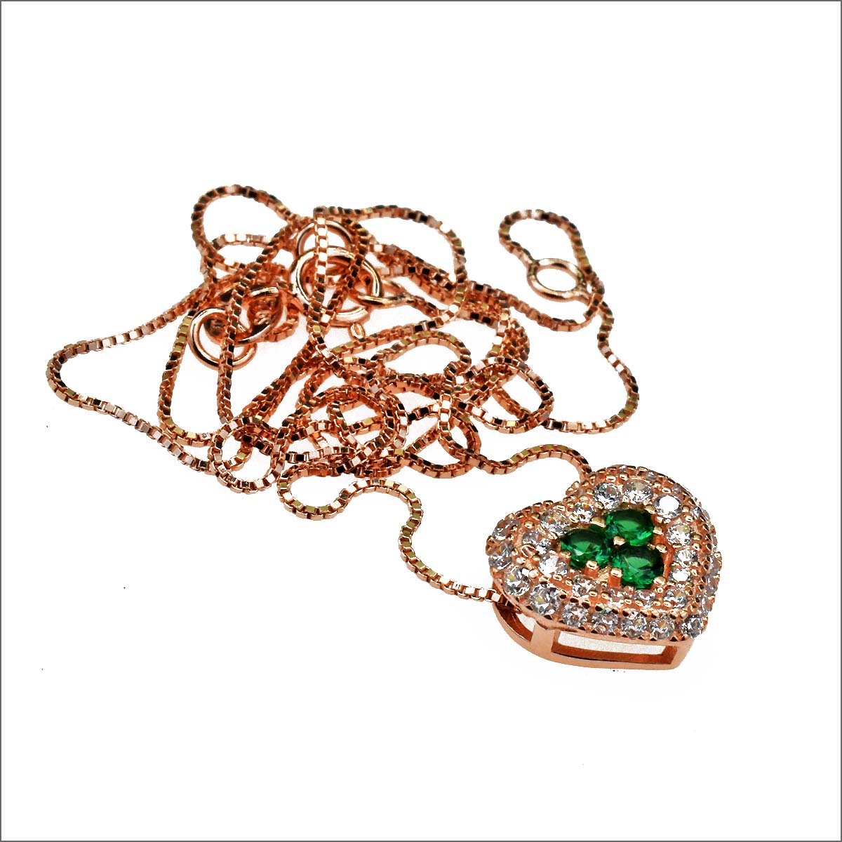 Collana cuore in argento 925 con zirconi e catena veneziana