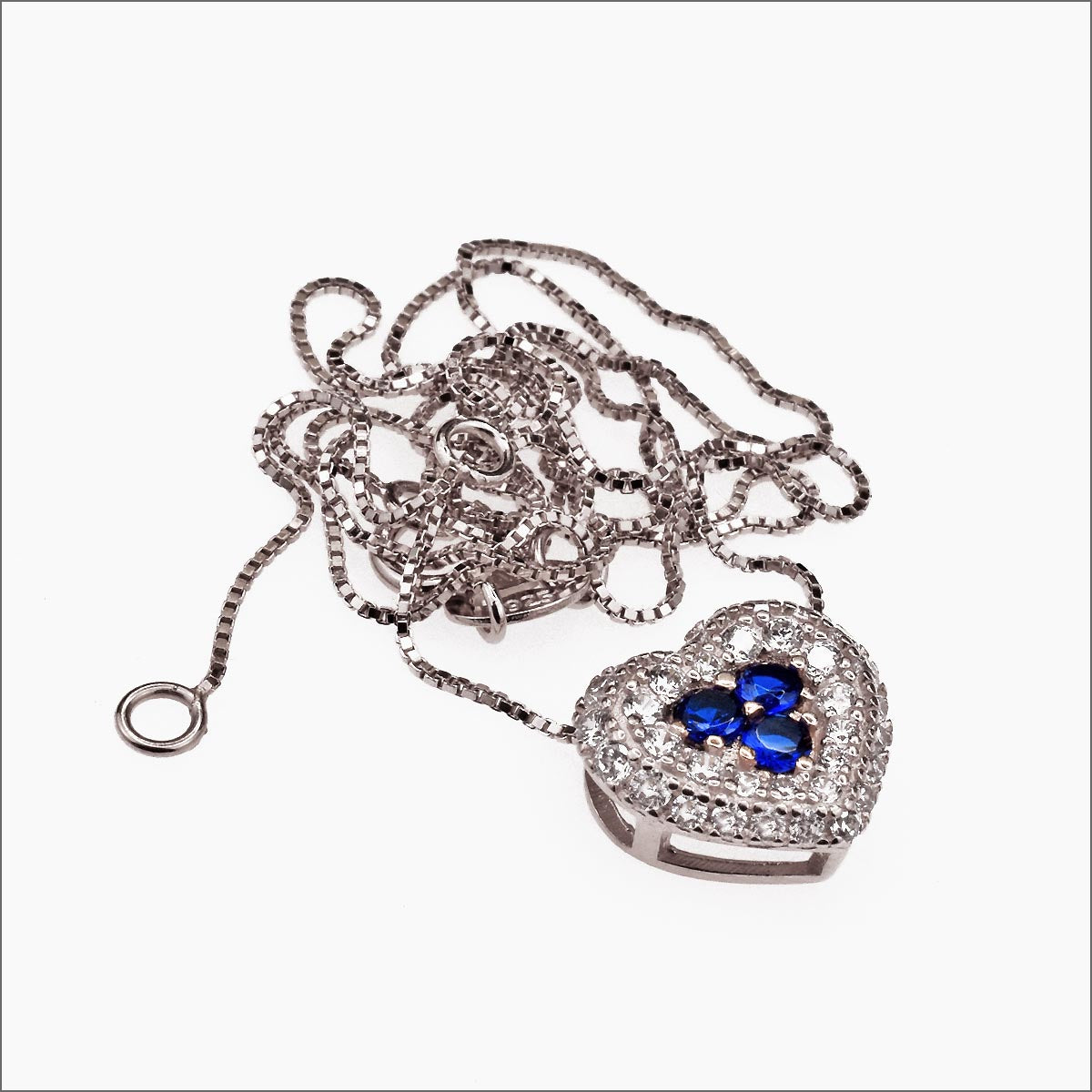 Collana cuore in argento 925 con zirconi e catena veneziana