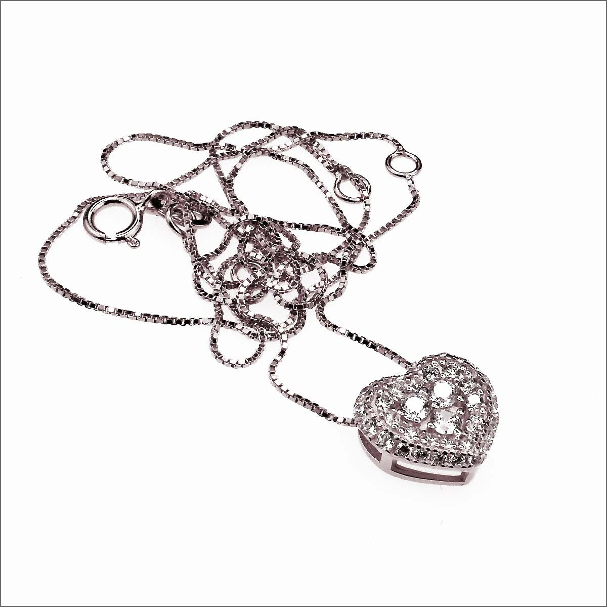 Collana cuore in argento 925 con zirconi e catena veneziana