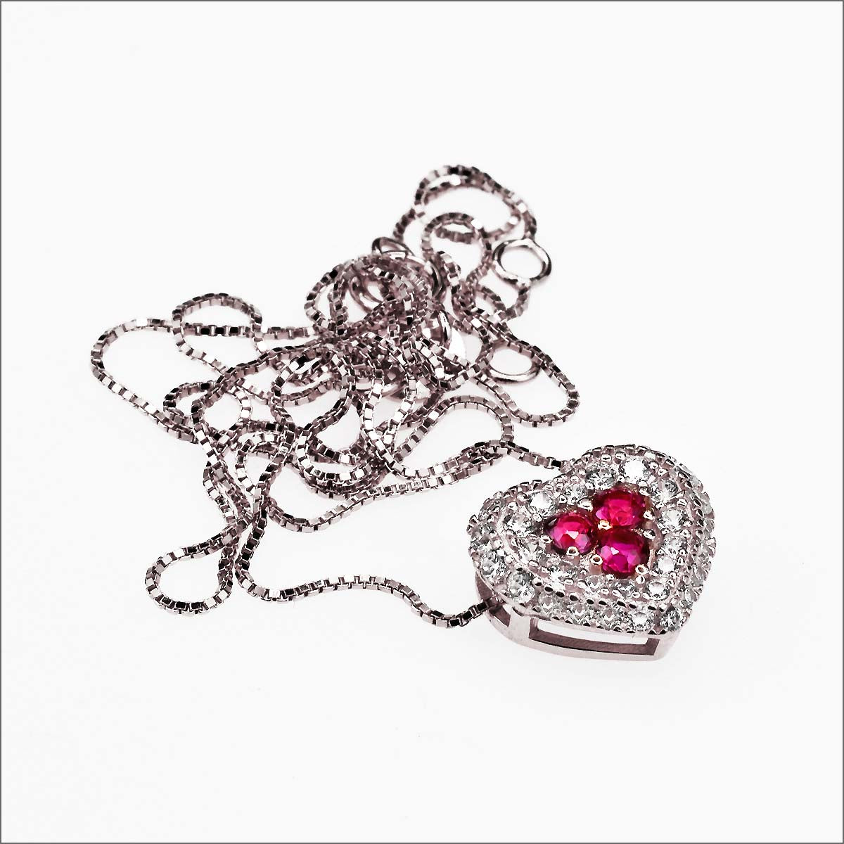Collana cuore in argento 925 con zirconi e catena veneziana