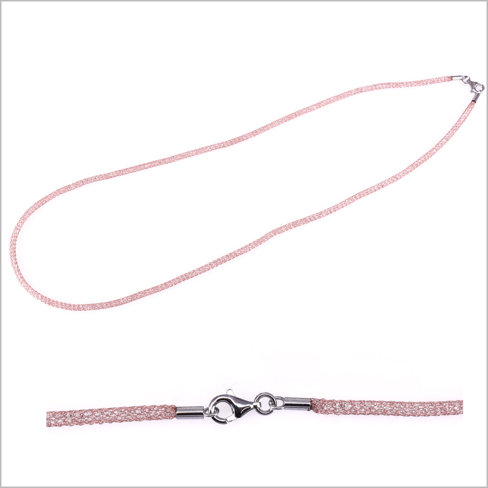 Collana rete tubolare con cristalli chiusure in argento rodiato